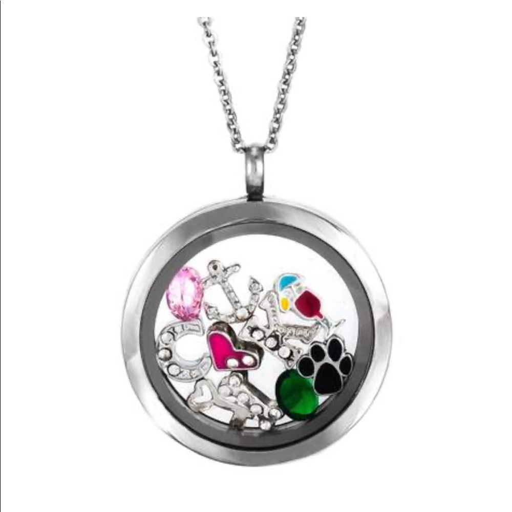 Round Build a Charm Glass Floating  Necklace
